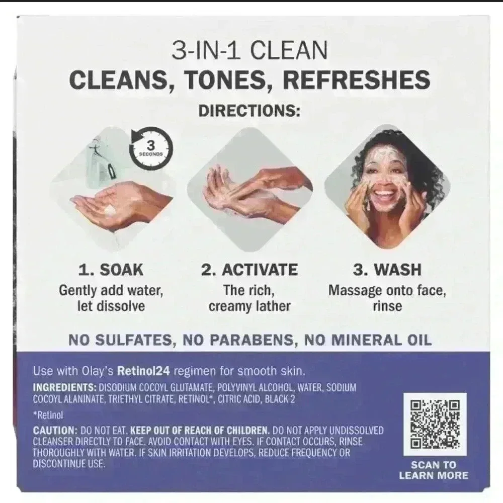 Olay Cleansing Melts + Retinol Water-Activated Daily Facial Cleanser, 32ct Pads